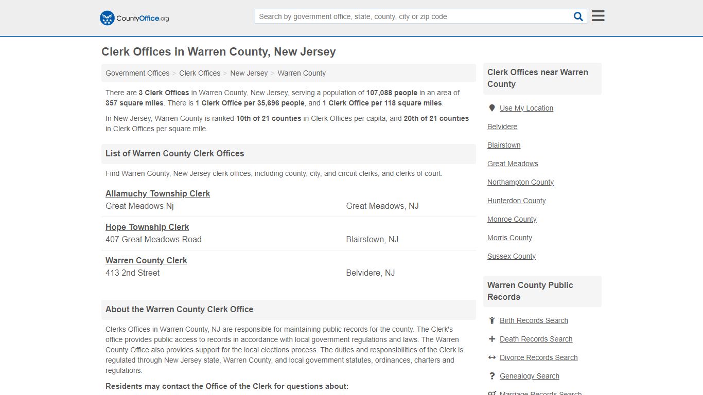 Clerk Offices - Warren County, NJ (County & Court Records)